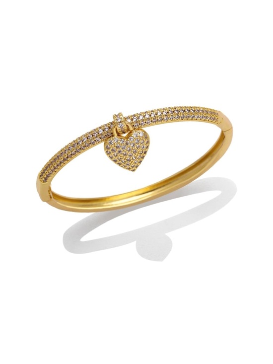 The Unbranded Brand Jewelry - Gold Crystal Heart Charm Bangle Bracelet | Luxury Inspired